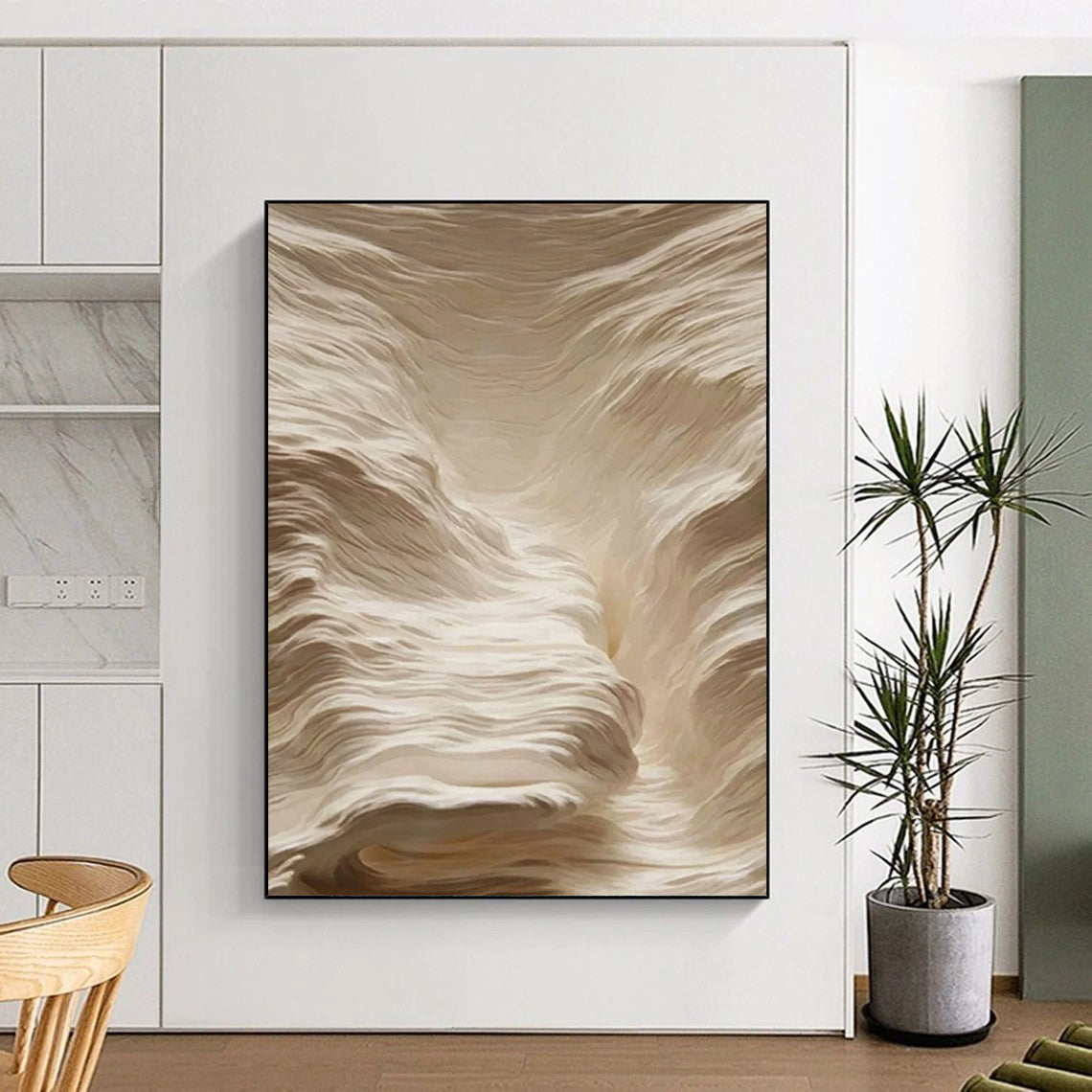 “Cream - Colored Textured Waves” - Minimalist Abstract Painting On Canvas DS023