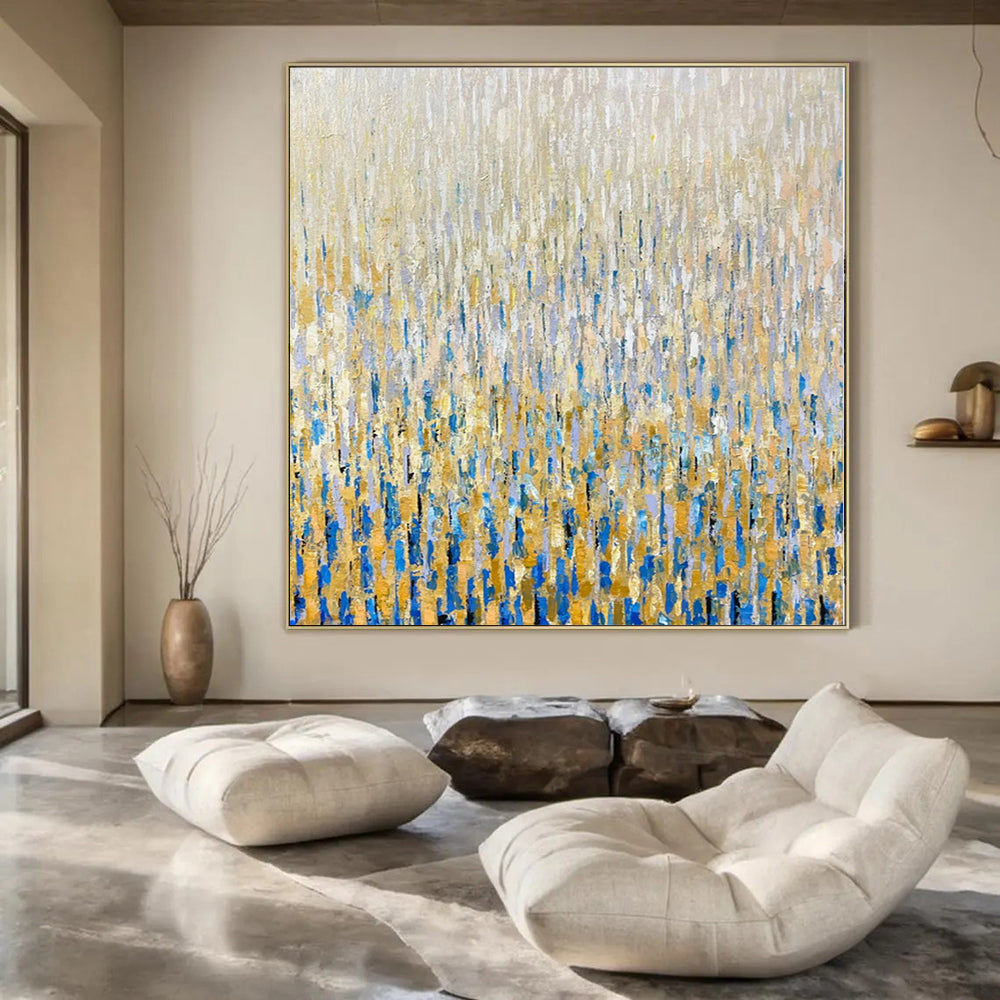 “Golden Rainfall Abstraction” - Impressionistic Abstract Painting On Canvas PS0195