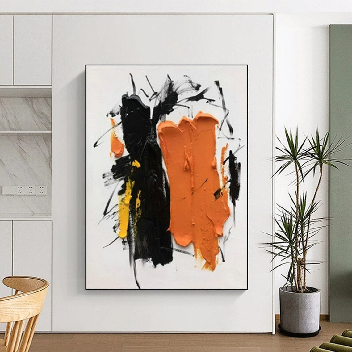 “Black - Orange - Yellow Abstract” - Black, Orange, Yellow Abstract Expressionist Painting PS0607