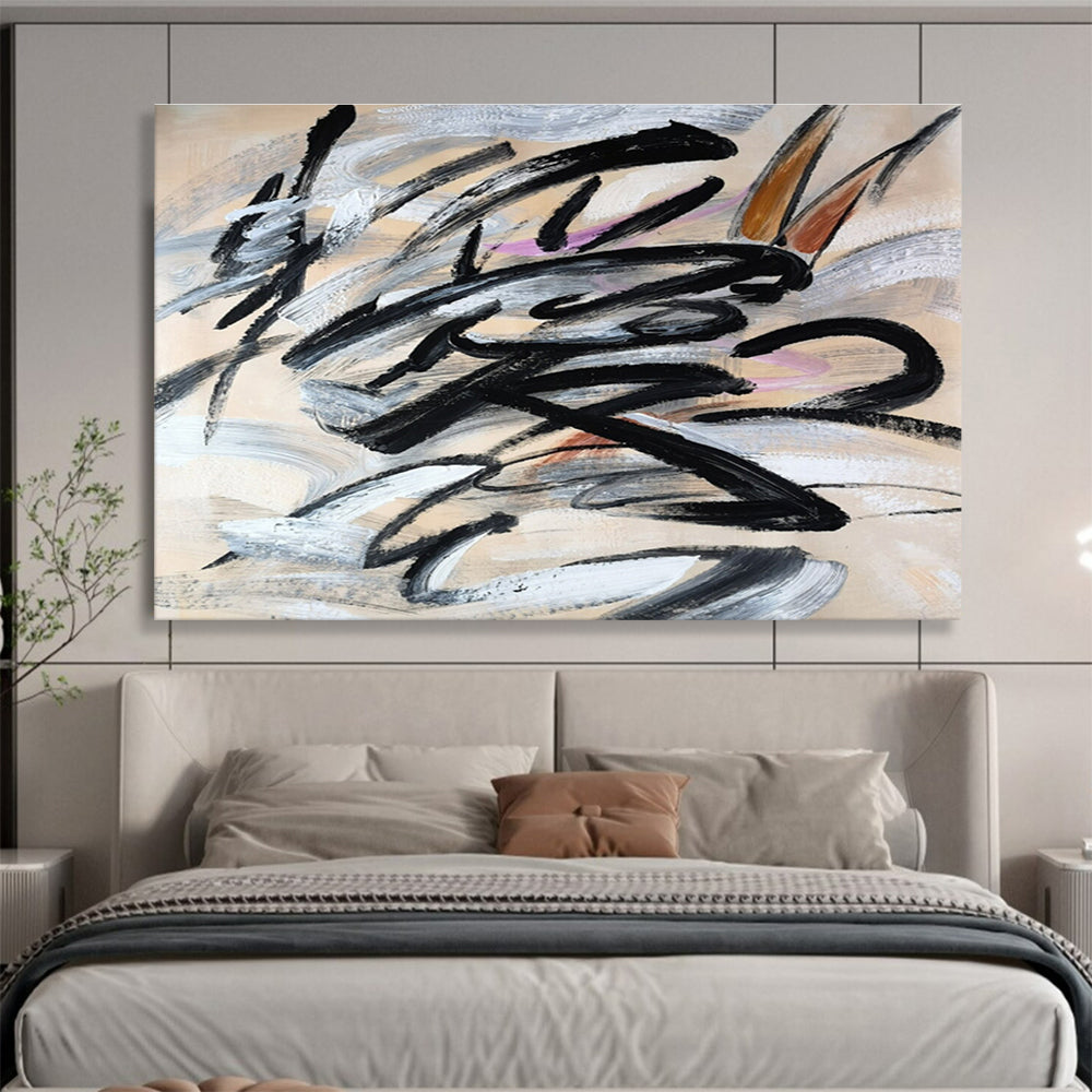 “Black - Color Dynamic Swirls” Abstract Painting On Canvas DKS289