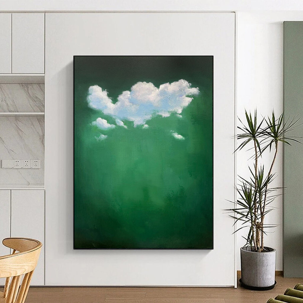 “White Clouds Over Green” - Surreal Cloud Painting On Canvas PT1990