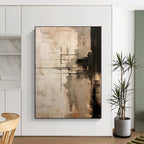 “Neutral Toned Abstract with Black Crossed Lines” - Geometric Abstract Painting On Canvas PS0272