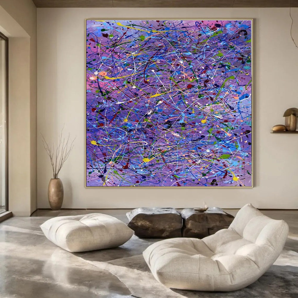 Purple, Colorful Dripping Lines "Purple Pandemonium" Abstract Painting On Canvas PS1321