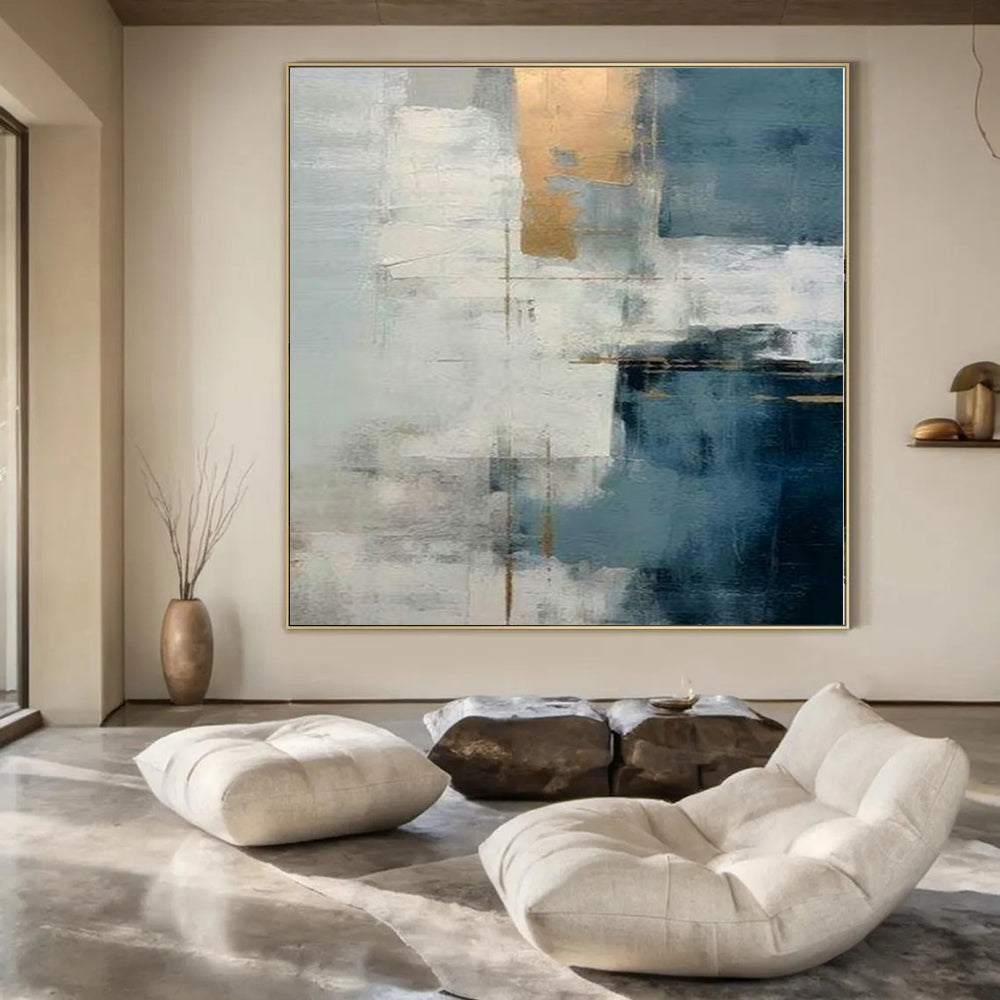 Cool Tones with Gold Accents "Gilded Serenity" Abstract Painting On Canvas PS1205