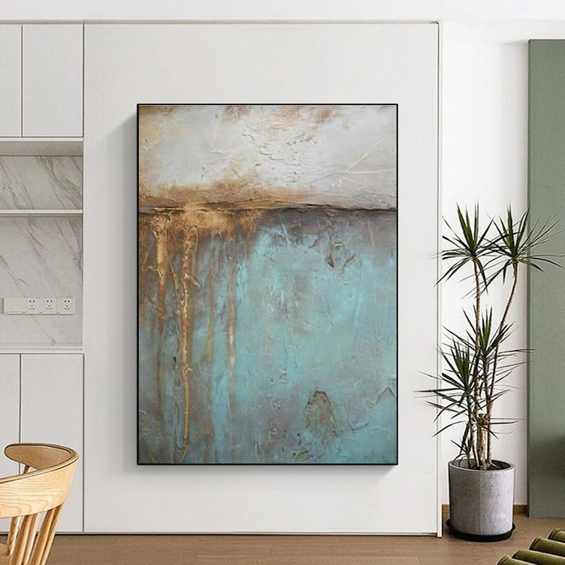 “Rustic Blue - Brown” - Blue, Brown, Beige Abstract Textured Painting On Canvas PS0629