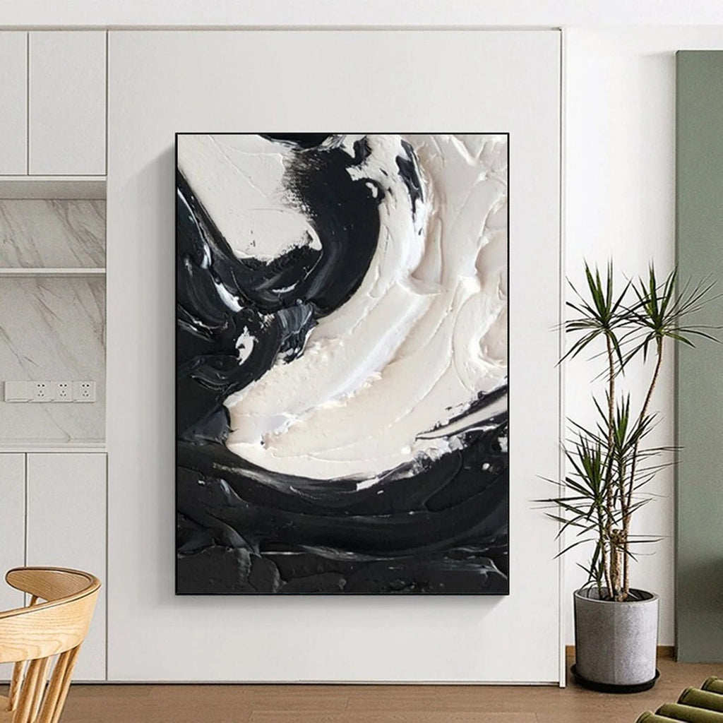 “Swirling Black and White Textures” - Tactile Abstract Painting On Canvas DS385