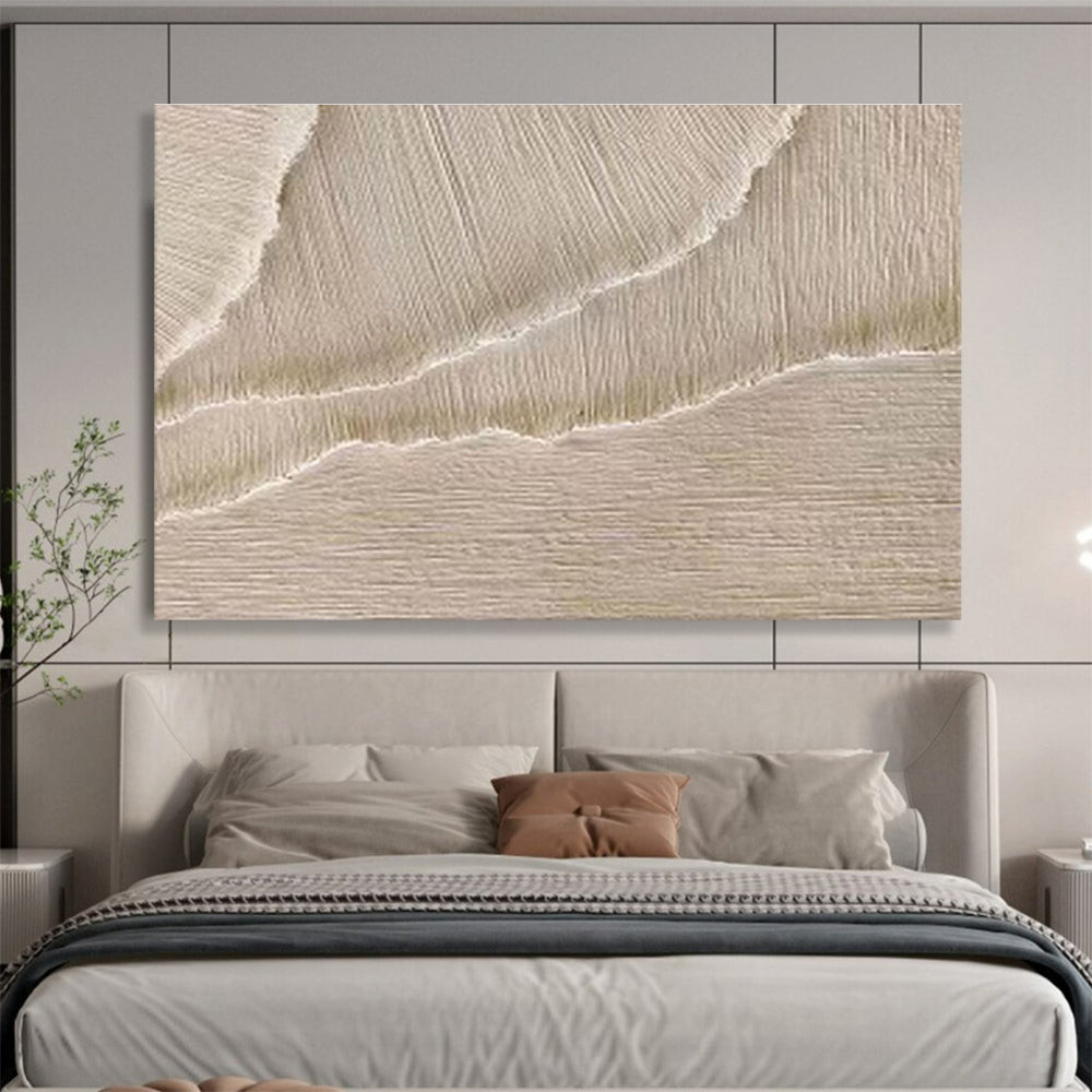 Beige Textured Fabric - Like Minimalist Painting On Canvas DKS095