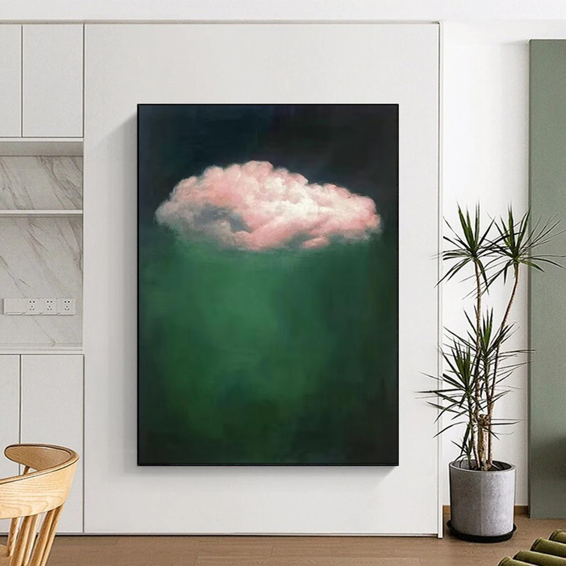 “Pink Cloud Over Green” - Surreal Cloud Painting On Canvas PT1984