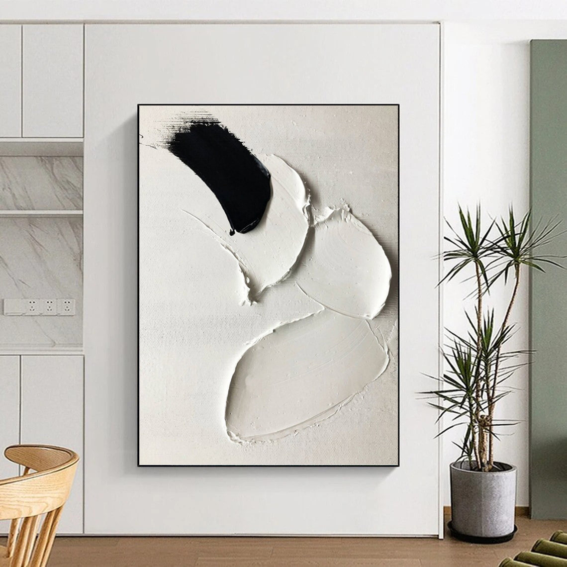 “Black and White Textured Abstract” - Abstract, Tactile - Styled Painting On Canvas PT1665