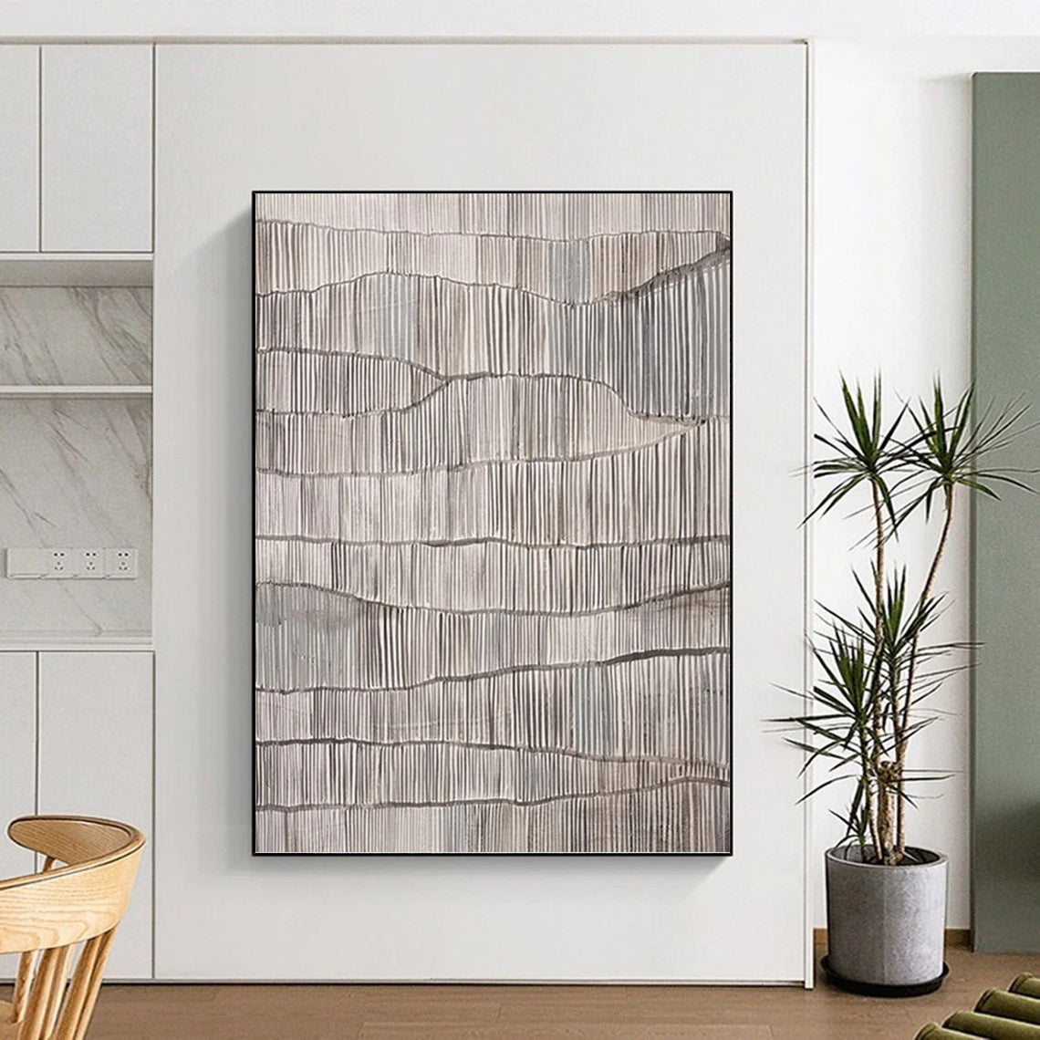 “Grey Textured Waves” - Minimalist Abstract Painting On Canvas PT1031