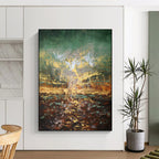 “Textured Green and Gold Abstract Landscape” - Abstract Landscape Painting On Canvas PT1942