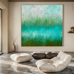 Gradient Green and Blue Textured Field - Impasto Landscape - like Painting On Canvas PS1235