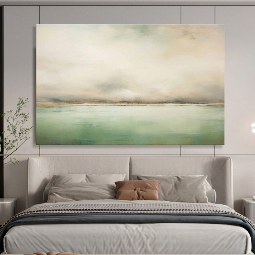 Soft Green and Beige Abstract Seascape Minimalist Seascape Painting On Canvas DKS159