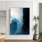 “Blue - Black Abstract Fluidity” - Blue, Black, White Abstract Fluid Painting On Canvas PS0587