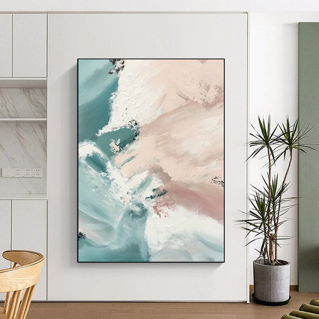 “Teal & Pink Abstract Flow” - Fluid Abstract Painting On Canvas DS277