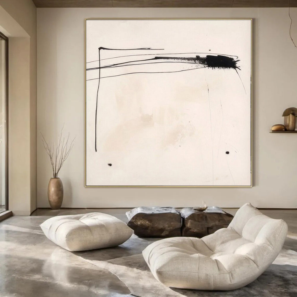 Minimalist Black and White, "Ink Traces" – Minimalist Abstract Painting On Canvas PS1030