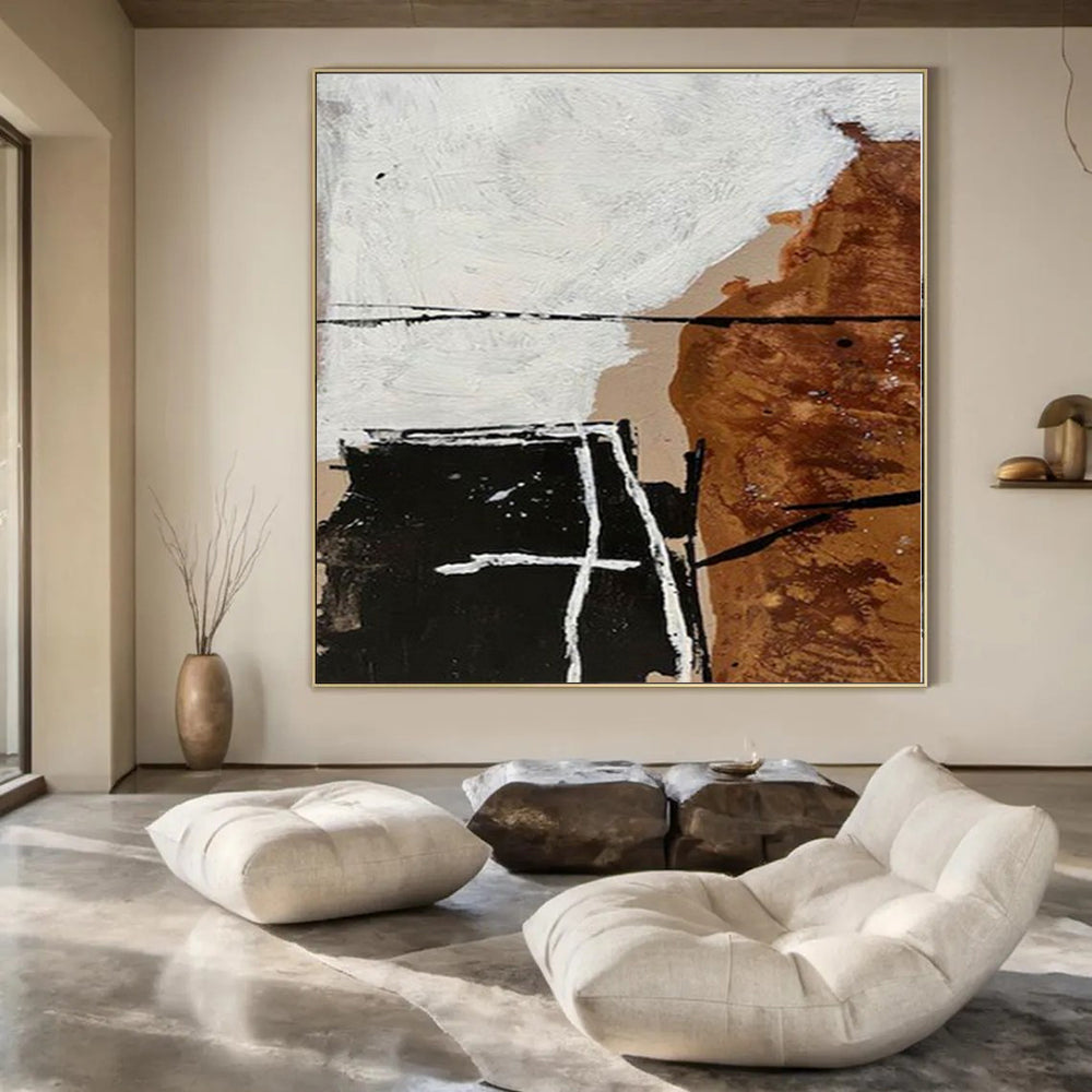 Brown, Black, White and Gold with Textured Layers "Rustic Elegance" Abstract Painting On Canvas PS1111