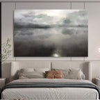 “Monochrome Cloudy Lake Reflection” - Minimalist Landscape Painting On Canvas PT124