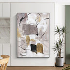 “Grey - Gold Abstract Forms” - Minimalist Abstract Painting On Canvas PT1285