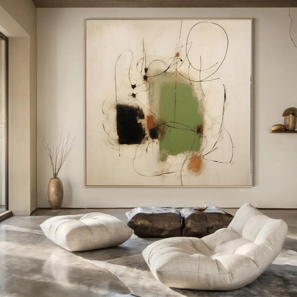 Black, Green, Earthy Tones with Line Textures "Line - Textured Abstraction" Abstract Painting On Canvas PS1283