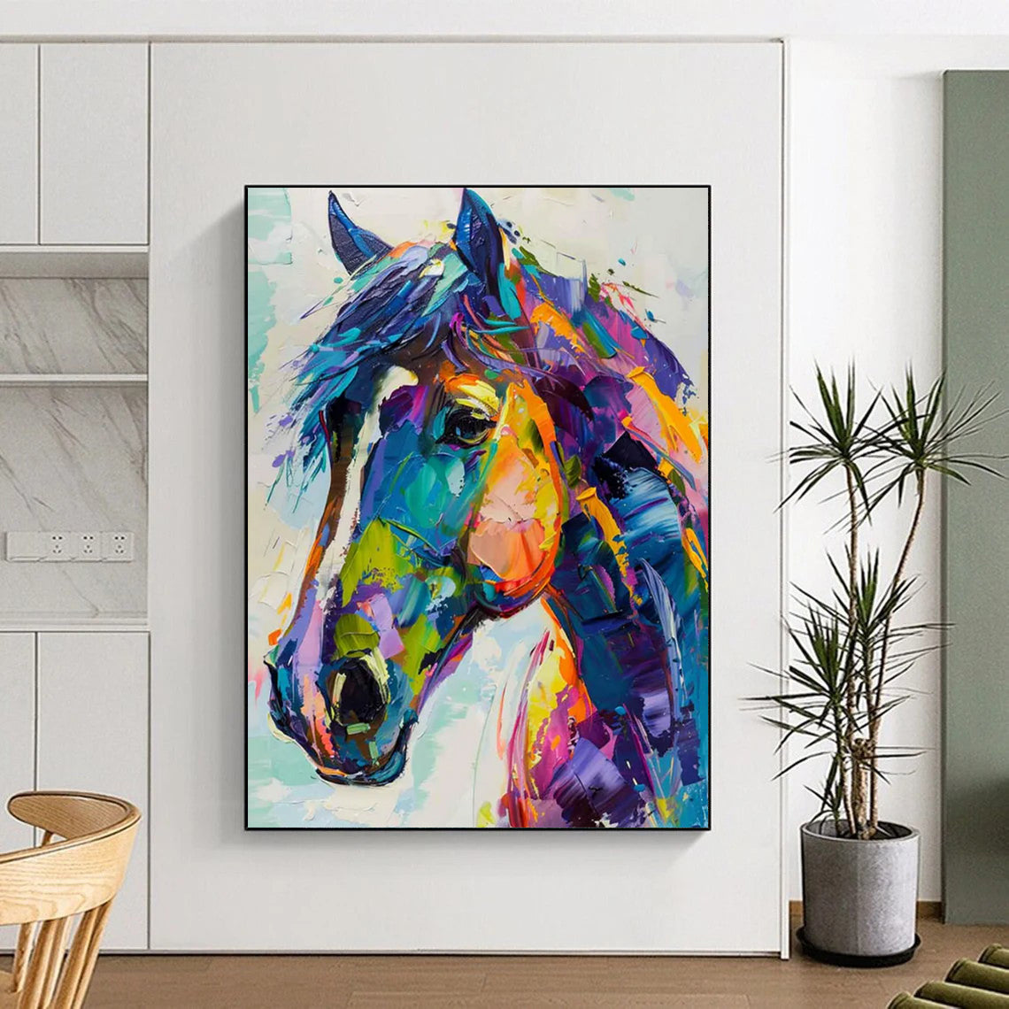 Colorful Horse Portrait Textured Painting On Canvas DS086