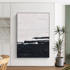 “Black and White Minimalist Horizon” - Subtle Abstract Painting On Canvas DS402