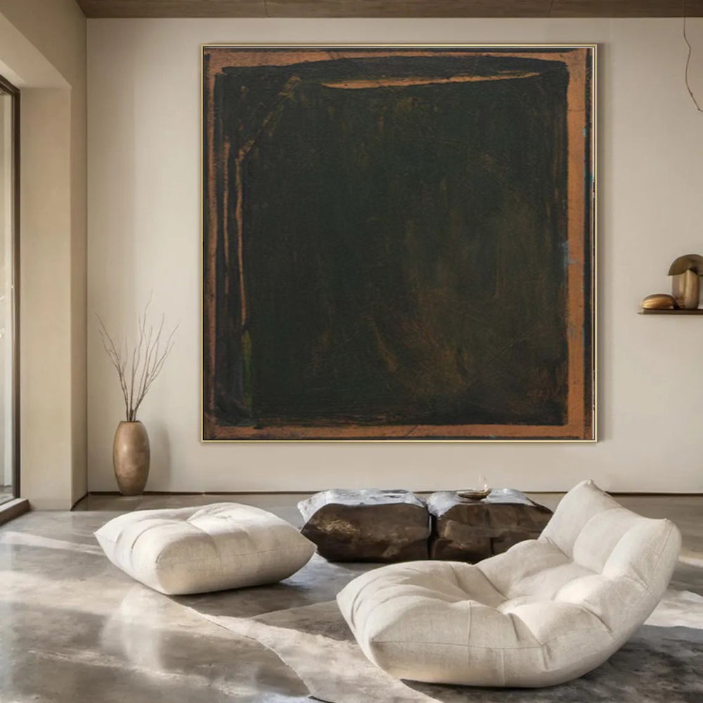 “Dark Green - Brown Framed” - moody Abstract Painting On Canvas PS0150