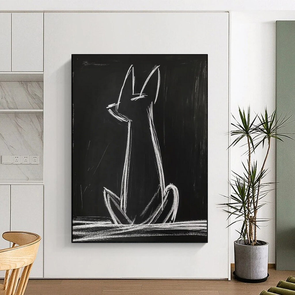 “Minimalist White Cat Silhouette” - Abstract Animal Painting On Canvas PT2027