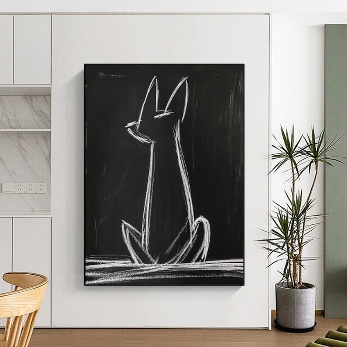 “Minimalist White Cat Silhouette” - Abstract Animal Painting On Canvas PT2027