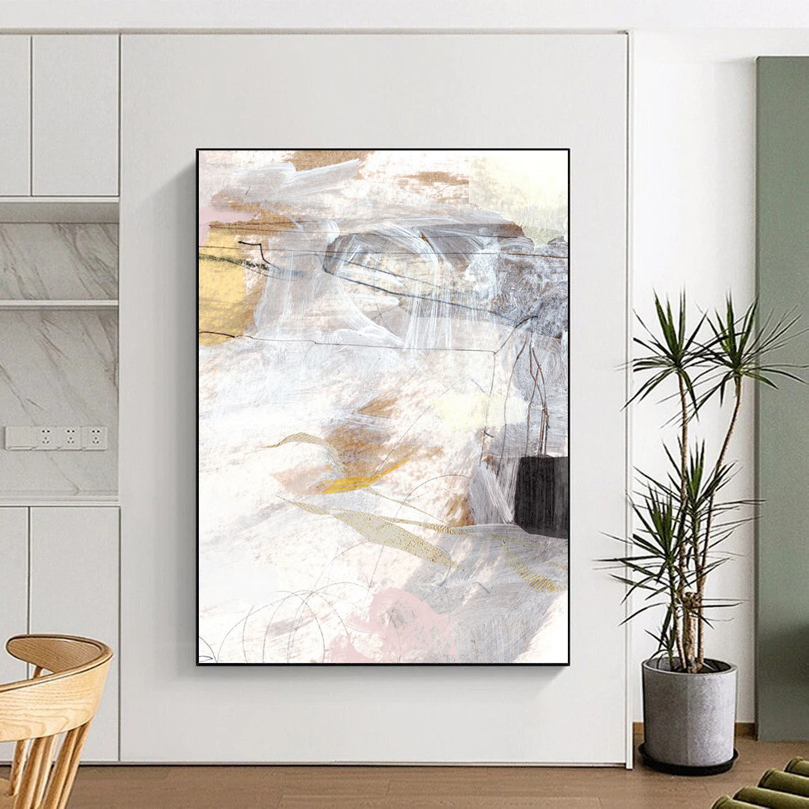 “Neutral Tones & Delicate Lines Abstract” - Earthy Hues with Subtle Details Painting On Canvas DS212