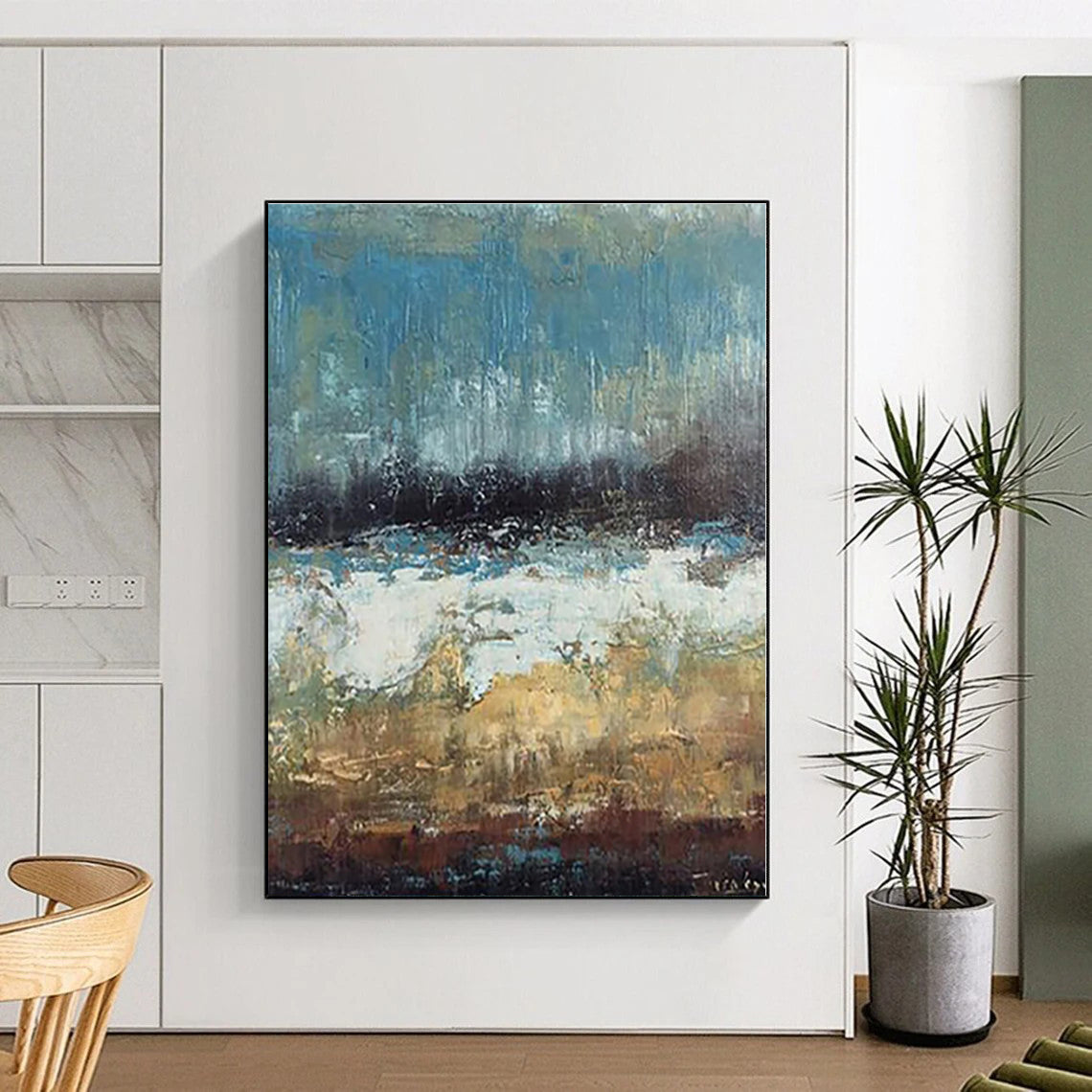 “Blue & Brown Landscape Abstract” - Abstract Landscape Painting On Canvas PS0420