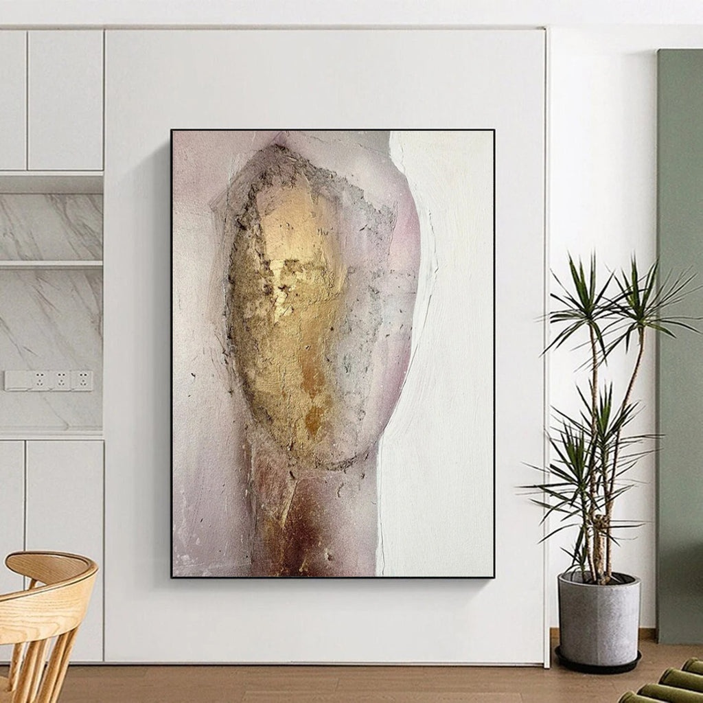 “Gold and Pink Textured Figure” - Mixed - Media Abstract Painting On Canvas PT2222