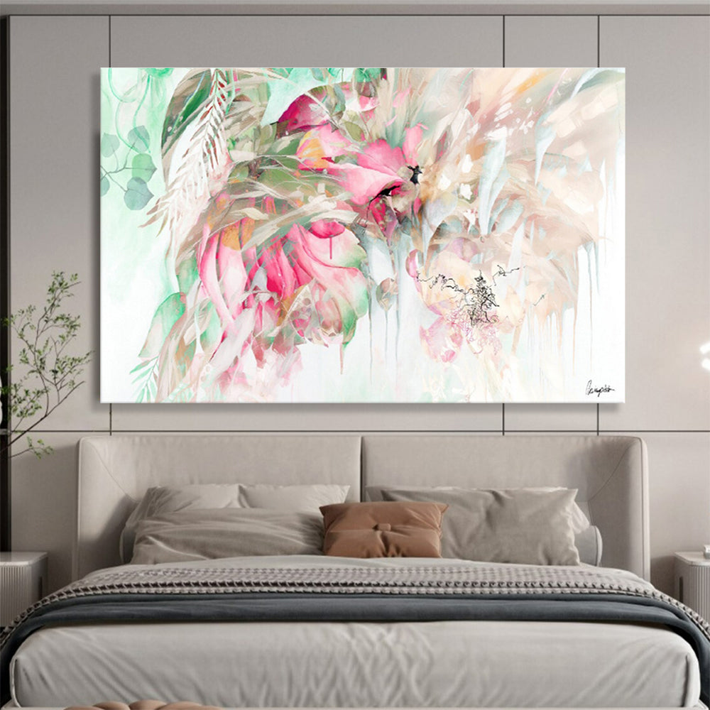 “Pink And Green Floral Cascade” - Floral Painting On Canvas DKS534
