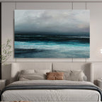 “Moody Coastal Landscape in Grays and Blues” - Atmospheric Oil Painting On Canvas PT035