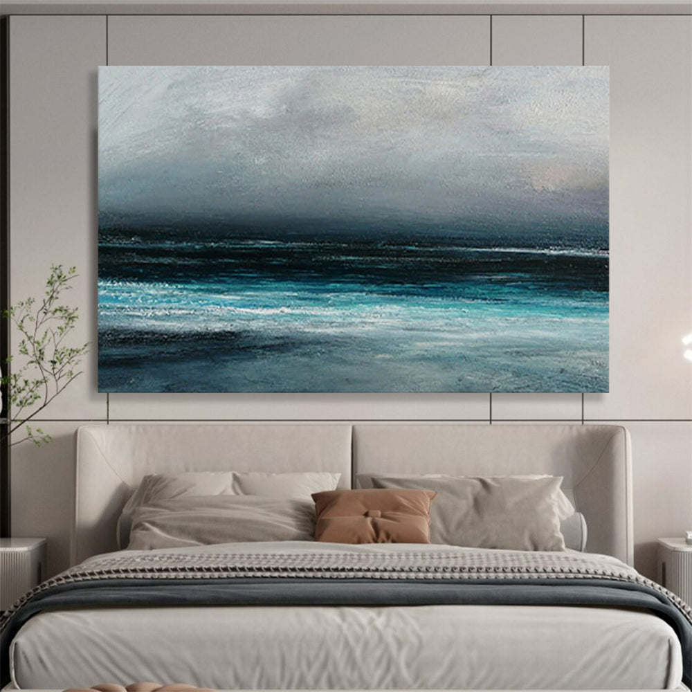 “Moody Coastal Landscape in Grays and Blues” - Atmospheric Oil Painting On Canvas PT035
