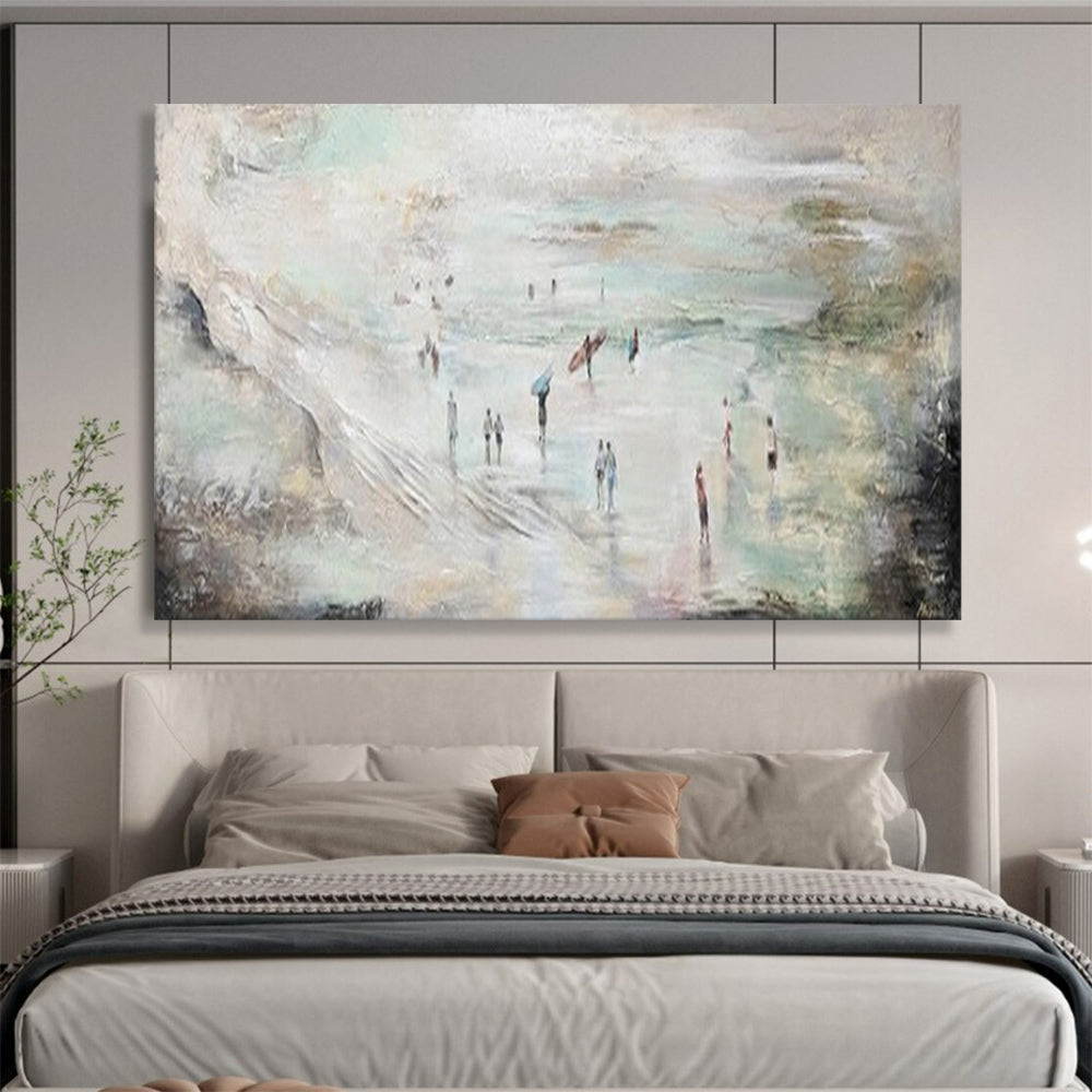 “Abstract Beach Scene with Figures” - Impasto Seascape - Painting On Canvas PT1774