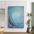 “Teal and Gold Swirl” - Textured Abstract Wave Painting On Canvas DS332