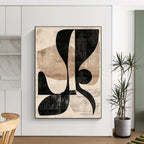 “Black & Beige Shapes” - Black, Beige Geometric Abstract Painting On Canvas PS0385