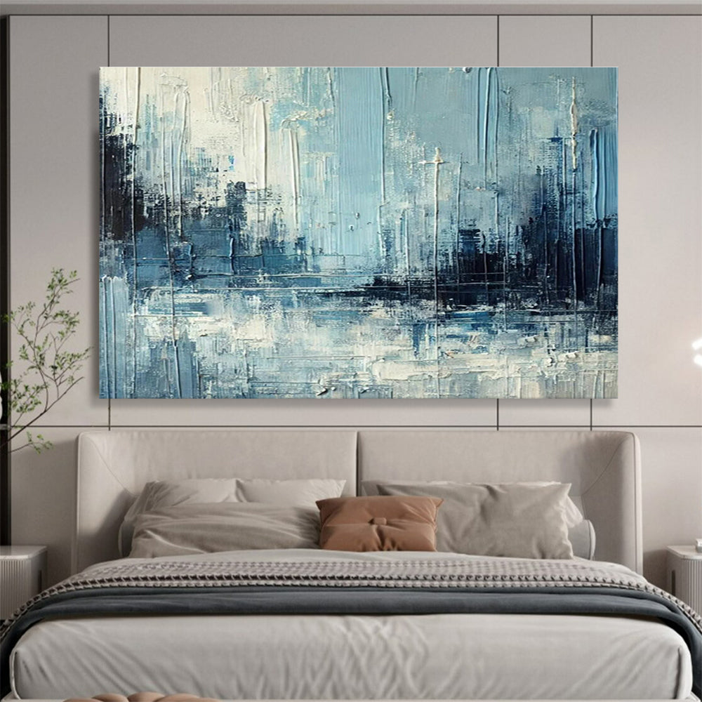 Blue Cityscape Impasto - Abstract Urban Painting On Canvas DKS367