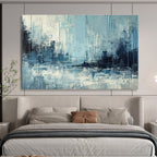 Blue Cityscape Impasto - Abstract Urban Painting On Canvas DKS367