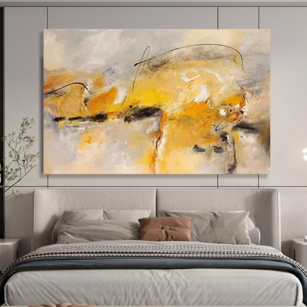 “Yellow - Gray Abstract” - Dynamic Abstract Painting On Canvas DKS431