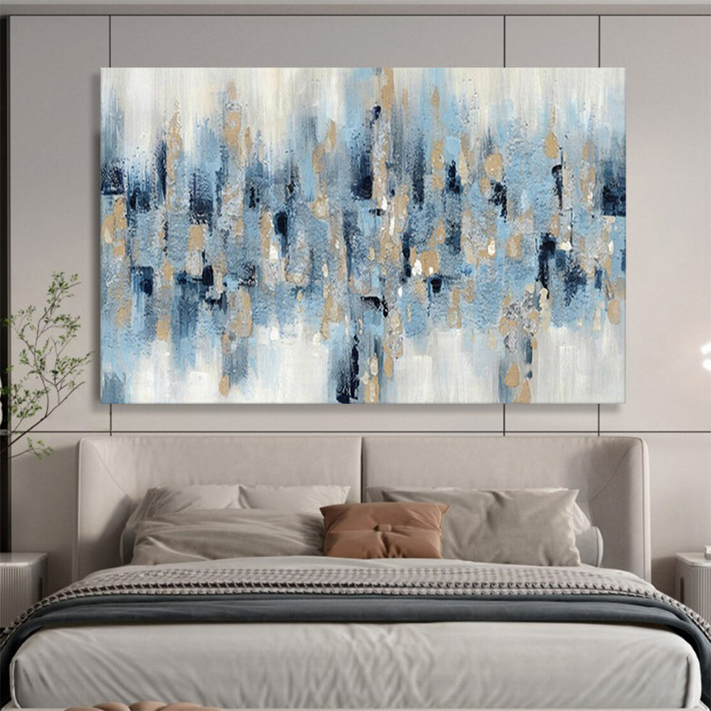 “Blue - Gold Abstract Drip” - Elegant Splashes Painting On Canvas PT1519