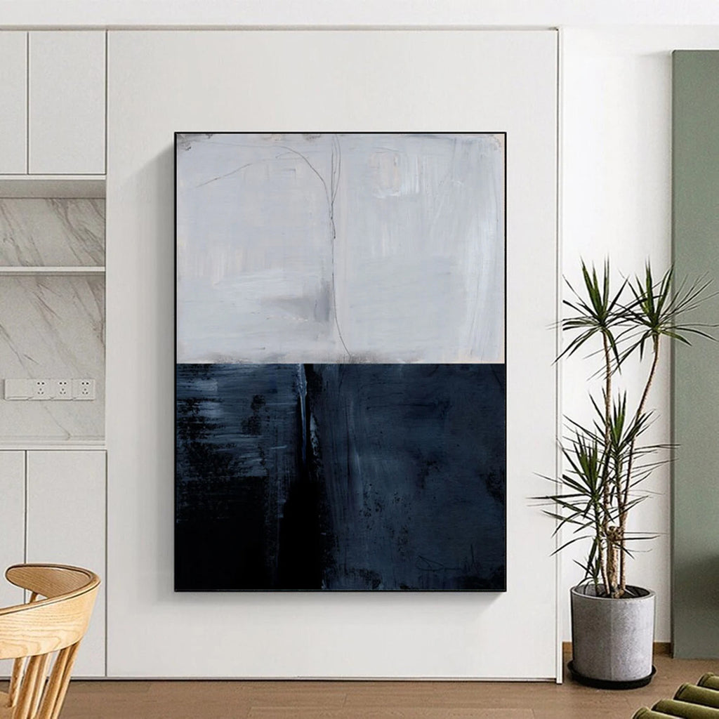 “Split - Tone Abstraction” - Light Gray & Dark Gray Contrast Painting On Canvas DS206