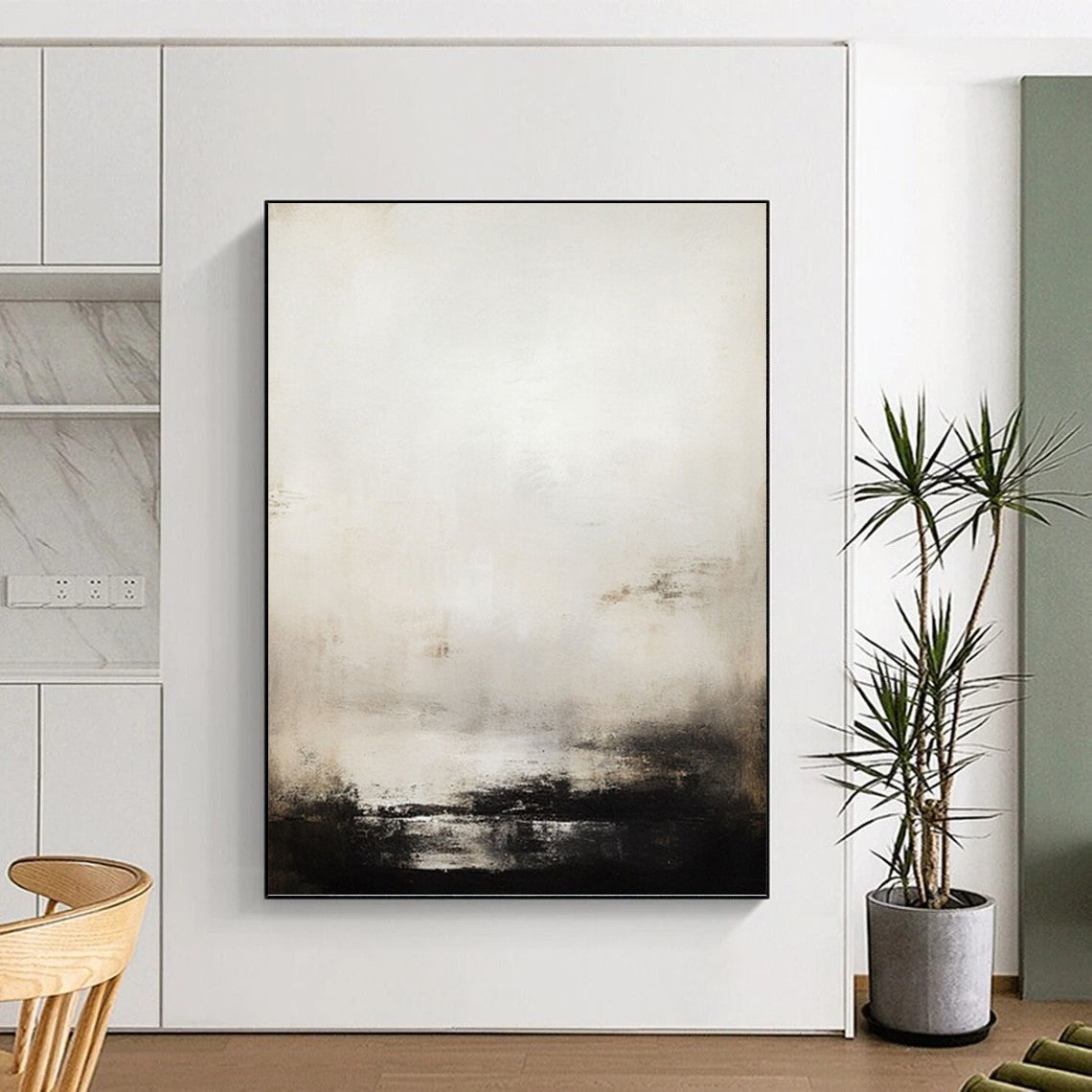 “Monochrome Misty Abstract” - Abstract, Black - and - White Painting On Canvas PT1498