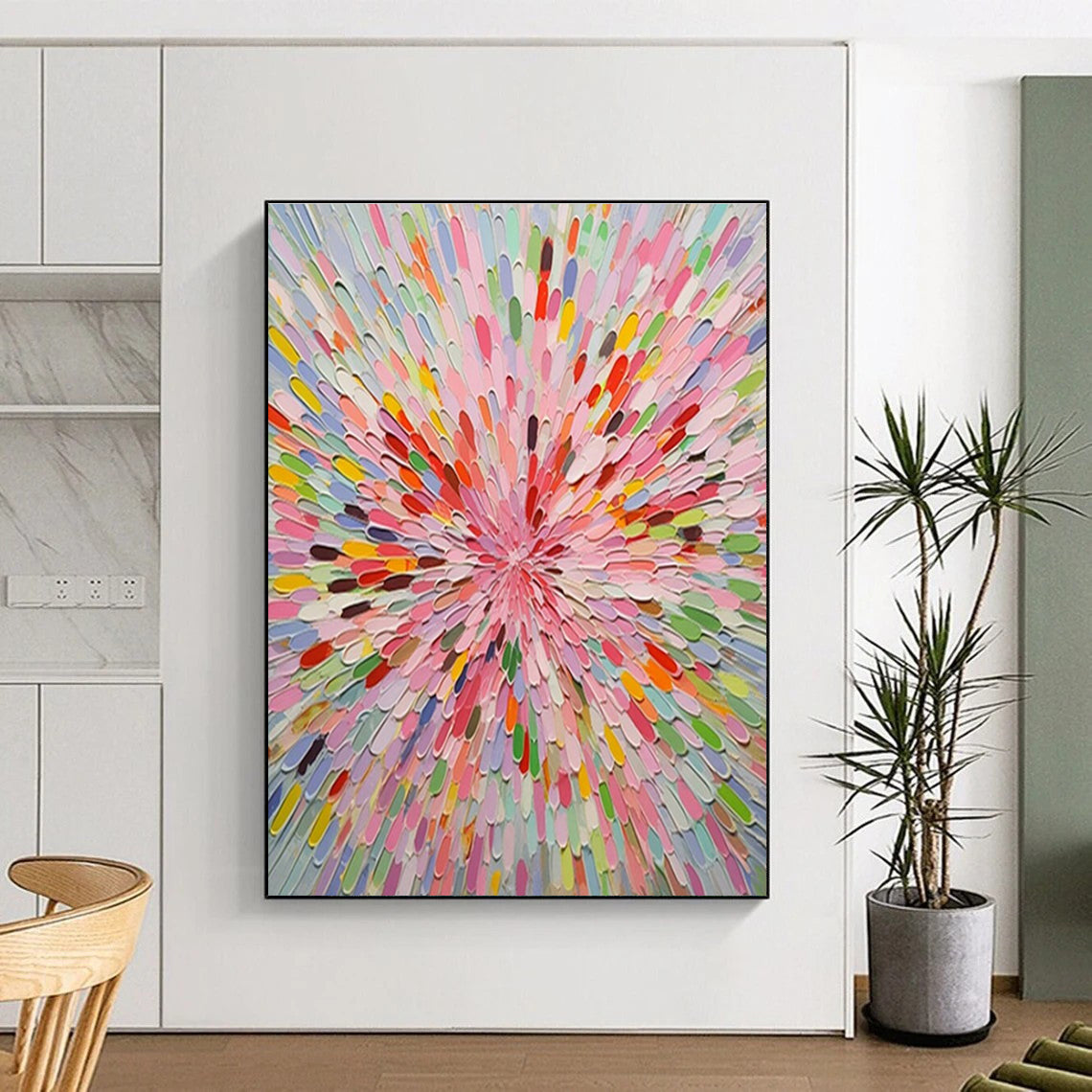“Colorful Petal Burst” - Multicolor Abstract Floral Painting On Canvas PS0693
