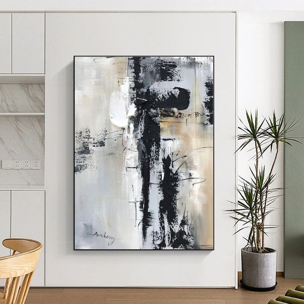 “Black - White - Gray Urban Abstraction” - Black, White, Gray Abstract Painting On Canvas PS0501