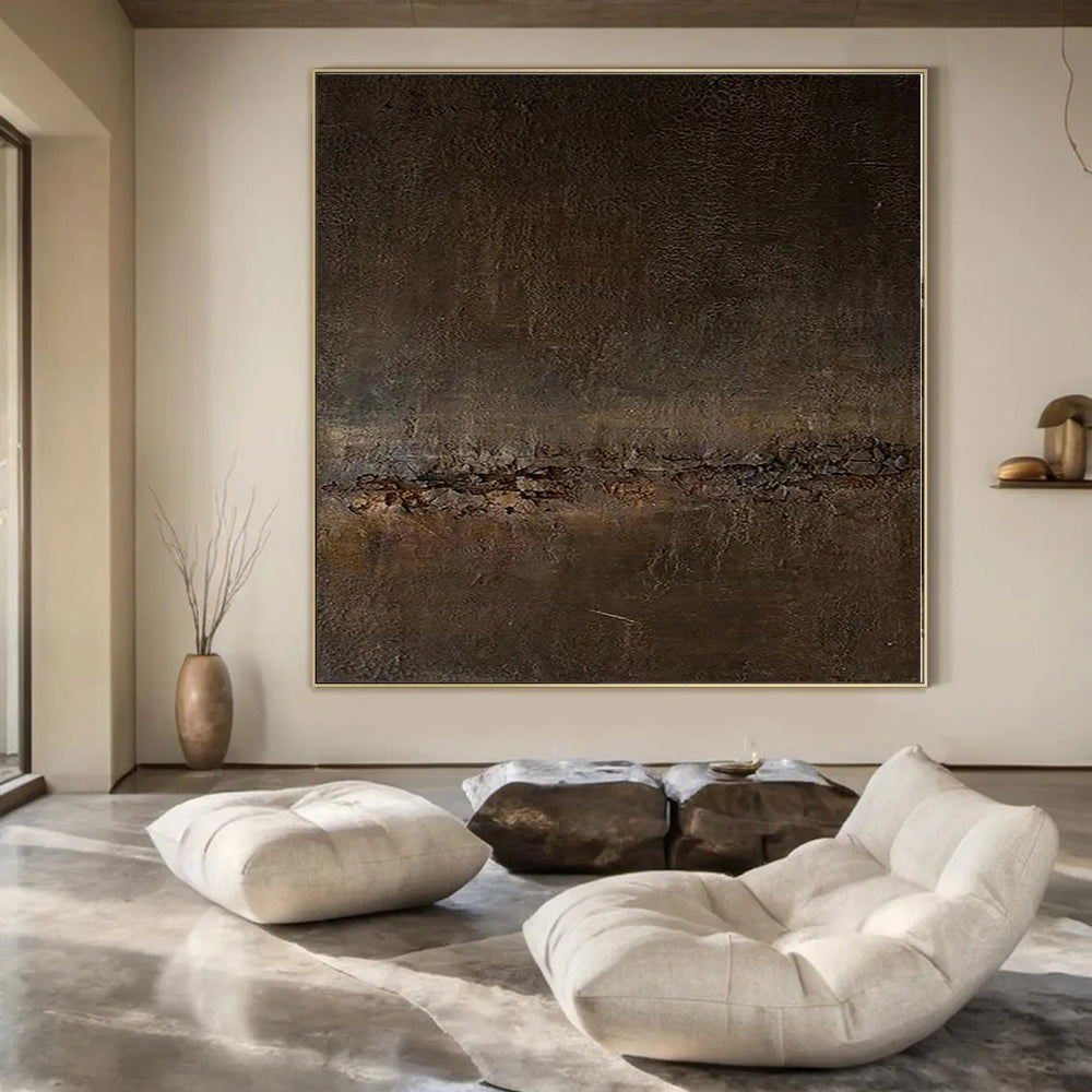 “Dark Brown Textured Abstract” - Mysterious Abstract Painting On Canvas PS0119