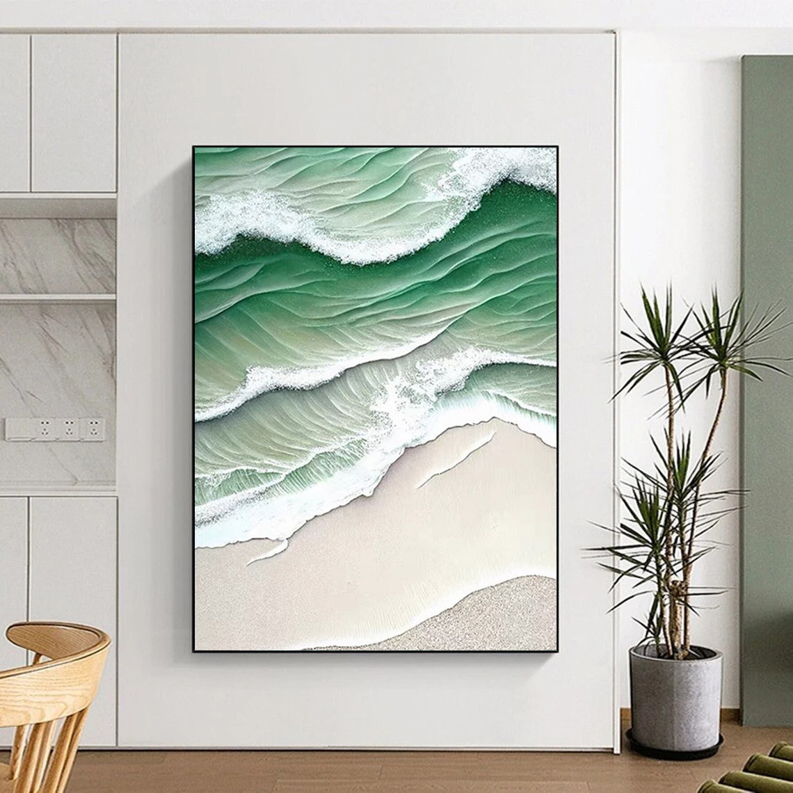 “Green Waves & Sand” - Coastal Abstract Painting On Canvas DS290