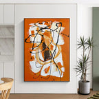 “Orange - White - Black Abstract Swirls” - Abstract Expressionist Painting On Canvas PT1221
