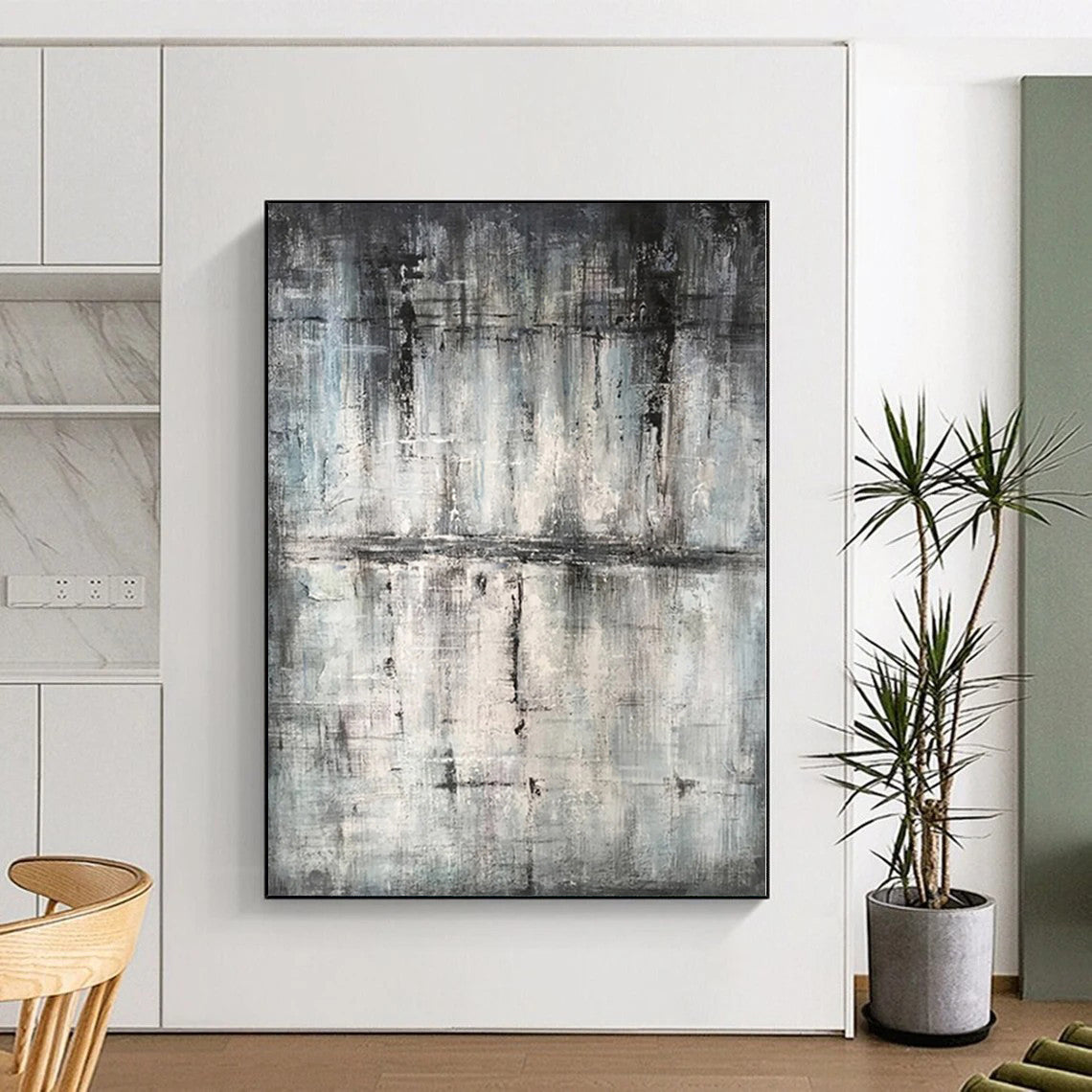 “Grey - Blue Abstract Muted Scene” - Serene Abstract Painting On Canvas PS0296